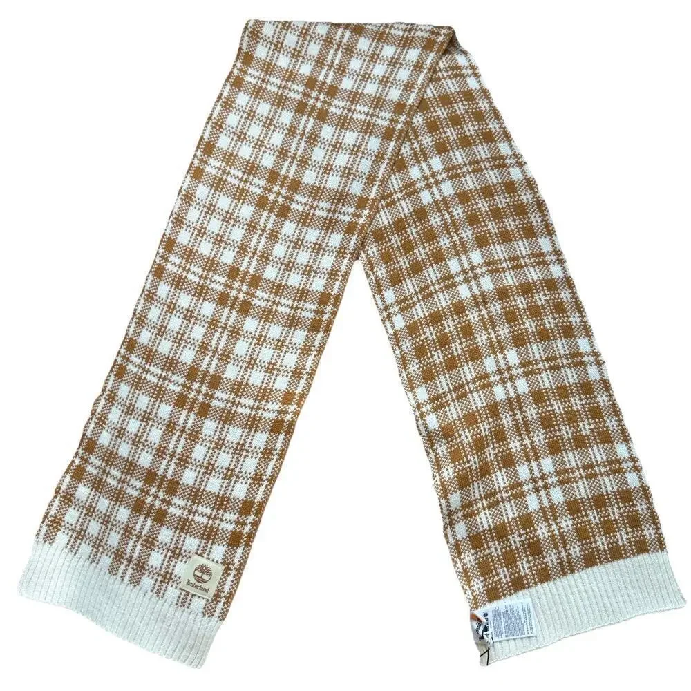NWT Timberland Buffalo Plaid Rectangle Scarf Tan & White Streetwear Fall Outdoor